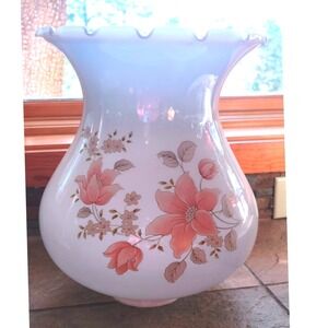 Vintage Milk Glass Hurricane Lamp Shade Ruffled Floral GWTW Replacement 11 inch